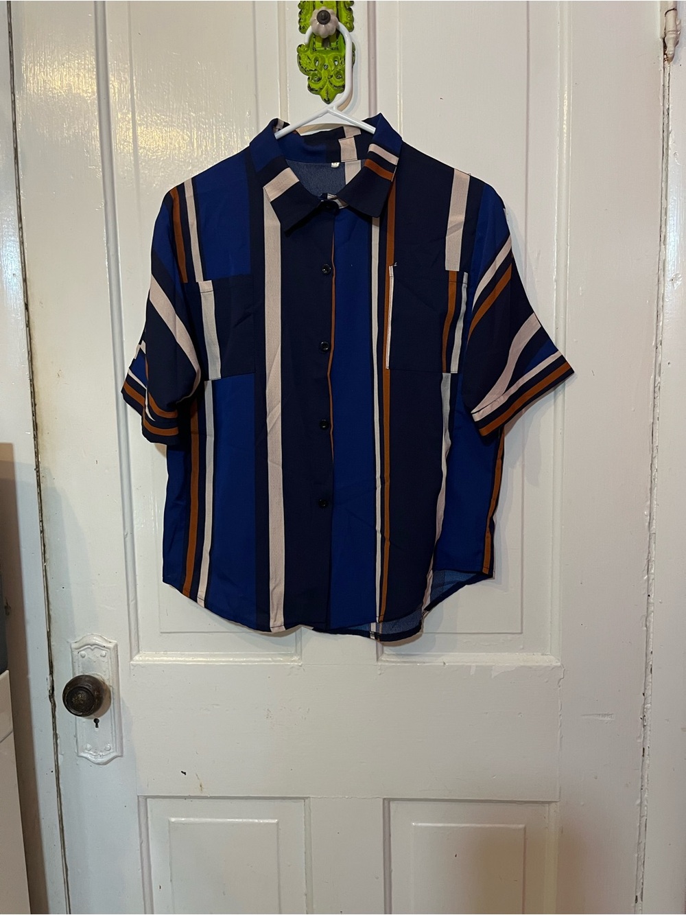 Men's Navy & Blue Vertical Stripe Short Sleeve Shirt